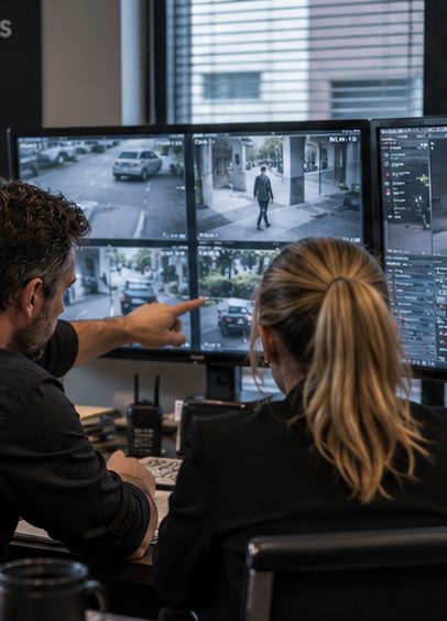 Investigators reviewing surveillance footage