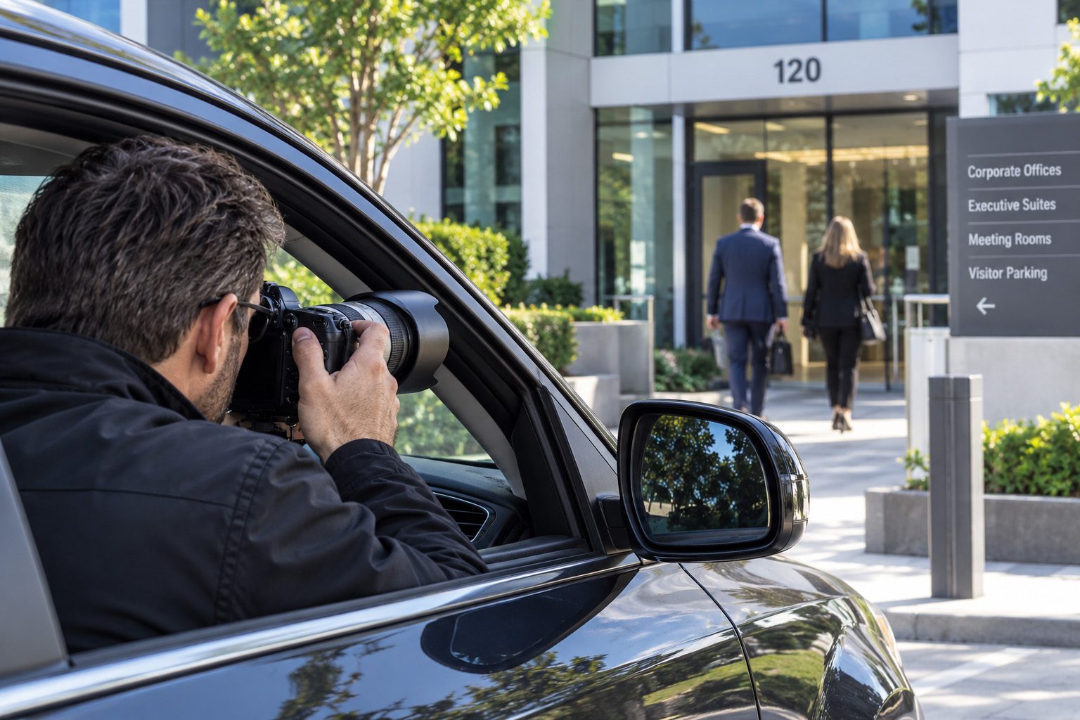 Private investigator running surveillance from a vehicle